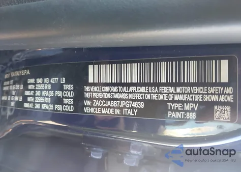 2018 Jeep Renegade Altitude Fwd from USA, damaged, VIN ZACCJABB7JPG74639